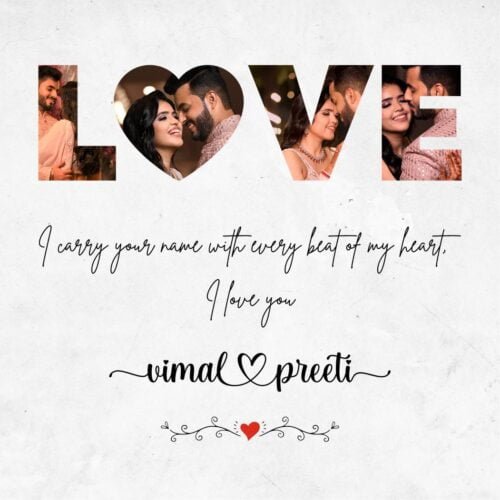 Personalised Couple LOVE Portrait | Special for Anniversary, Valentine's Day or Badroom Decor | Love Message Collage with Wooden Frame photo review